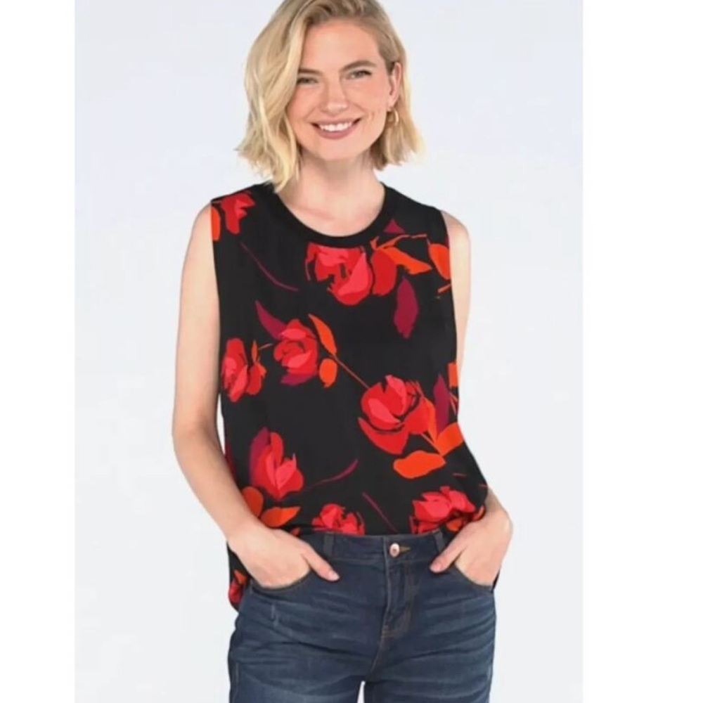 Cabi Complete Top #4552 Black with red flowers